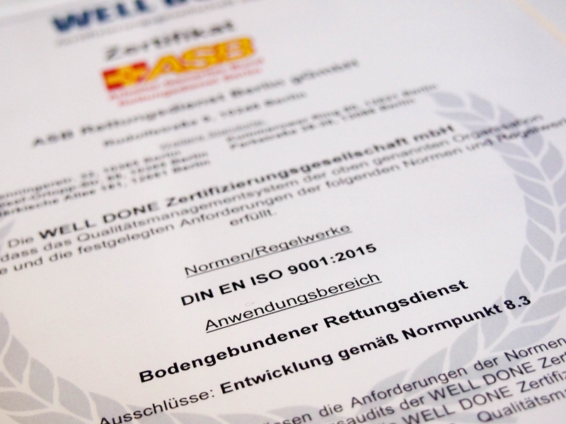ASB Rettungsdienst Berlin gGmbH zertifiziert: Mehr Qualität geht nicht